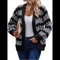 thumbnail image 3 of Suéter de Invierno de Punto Holgado con Rayas y Mangas Farol para Mujer, Moda de Otoño Gris Negro M, 3 of 10