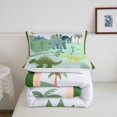 thumbnail image 5 of Manfei Wild Dinosaur Wildlife Queen Comforter Set,Vintage Palm Tree Comforter Sets Queen,Green Pink,Reversible,3 Pieces,1 Comforter and 2 Pillowcases, 5 of 7