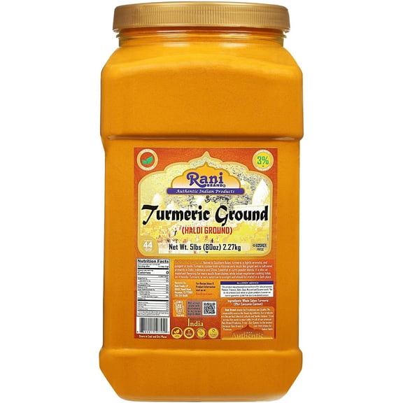 Rani Turmeric (Haldi) Root Powder Spice, (High Curcumin Content) 80oz (5lbs ) 2.27kg Bulk PET Jar ~ All Natural | 100% Pure, Salt Free | Vegan | Gluten Friendly | NON-GMO | Kosher | Indian Origin
