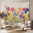 thumbnail image 2 of Colorful Tulip Tapestry for Bedroom Wall Hanging Tapestry, Spring Floral Watercolor Botanical Rustic Ceiling Backdrop Tapestries Poster Blanket Wall Decor for Teens Room Living Room Dorm 55" x 73", 2 of 8