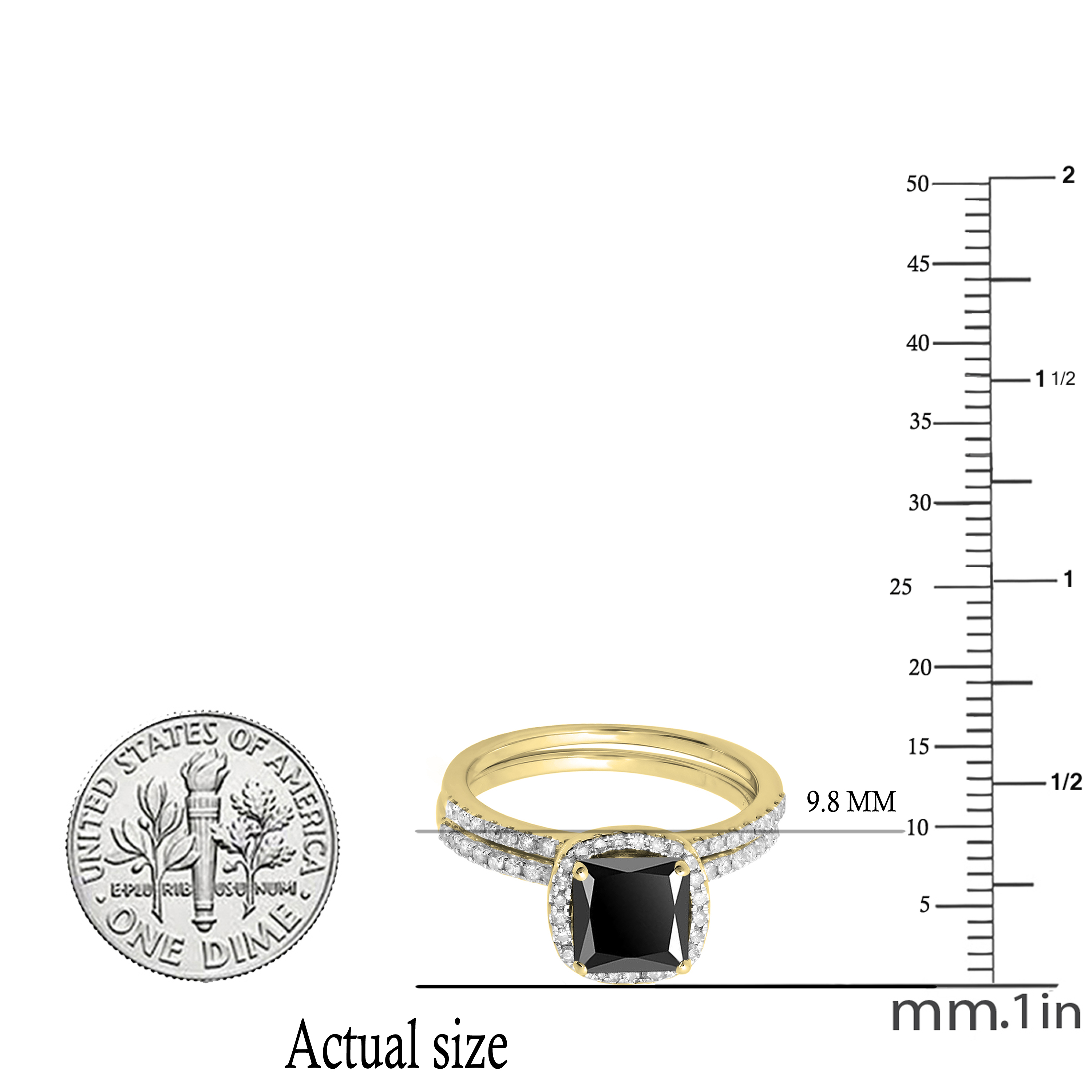 Dazzlingrock Collection 2.00 Carat (ctw) Princess Black & Round White Diamond Bridal Halo Engagement Ring Set for Women in 14K Yellow Gold, Size 9