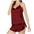 thumbnail image 6 of FUNUONY Womens Silk Pajamas Set Satin Camisole Pjs V Neck Sleepwear Set ,2 Piece Tank Top and 2 Piece Shorts Lace Camisole Undershirt Sleeveless Shorts Women's Loungewear Bronze L, 6 of 6