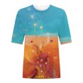 thumbnail image 4 of Mujeres Fahion Estampado floral Camisas casuales Cuello redondo Manga corta Camisetas casuales Cuello Blusa Túnica Tops Pompotops hkajfhjk458501, 4 of 5