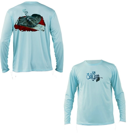 Sea Fear Men's 50  UPF Long Sleeve Rash Guard Scuba Diving, Snorkeling, Stingray, Arctic Blue