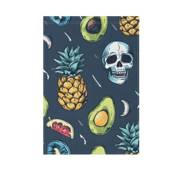 Skull and Fruits Garden Flag House Banner 12" x 18" Double Sided Outdoor Yard Decoration