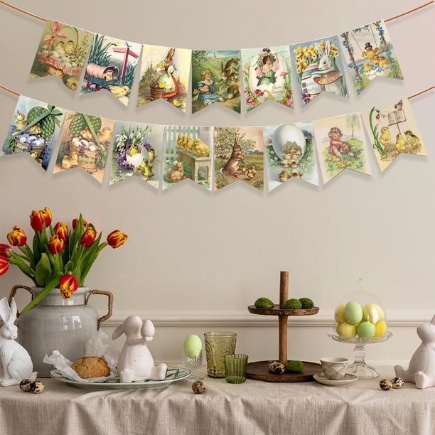 CaiYueKe Easter Party Decorations Hanging Paper Banners, Spring Holiday Celebration Garland, Festive Themed Flower Arrangement Props for Home Decor, Wall Decoration, Birthday Wedding Party Supplies