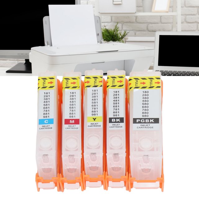 5Pcs Ink Printing PGBK BK C M Y Reusable Inkjet Ink Cartridges Replacement