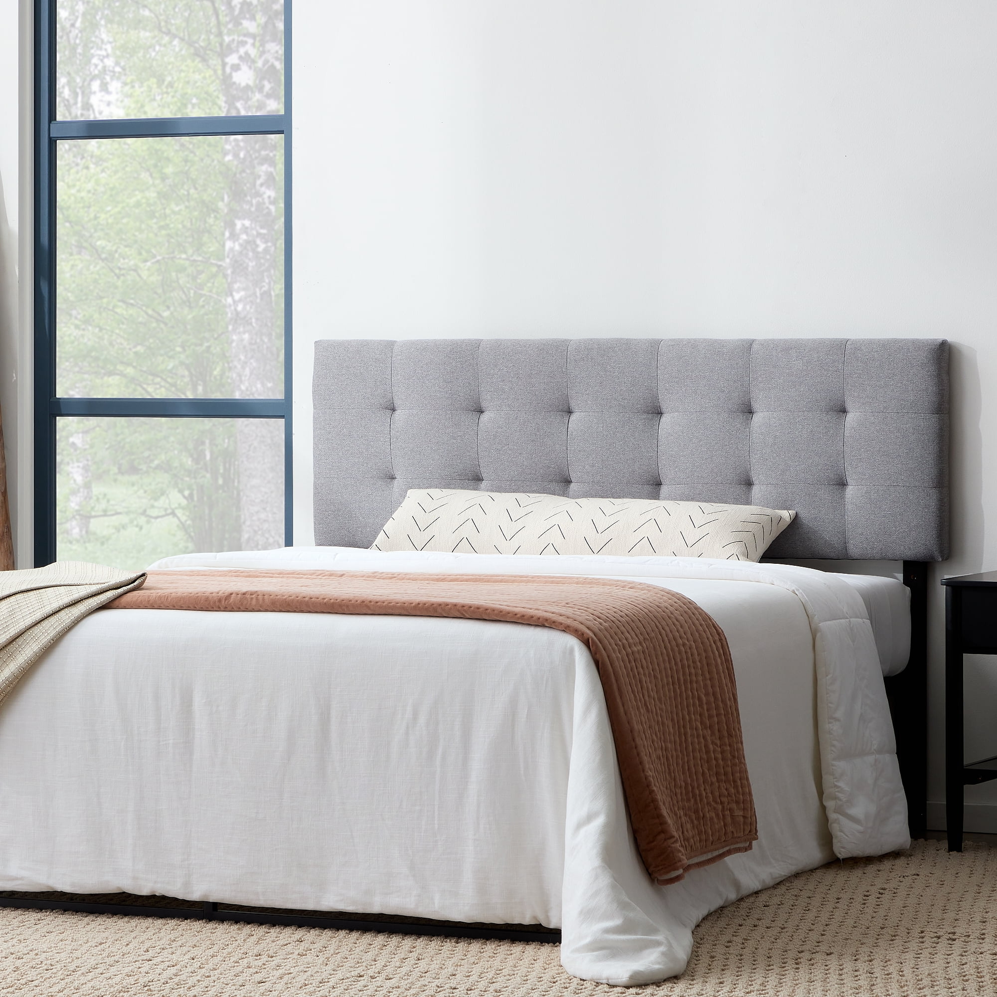 Rest Haven Eugene Square Tufted Upholstered Headboard, Queen, Gray