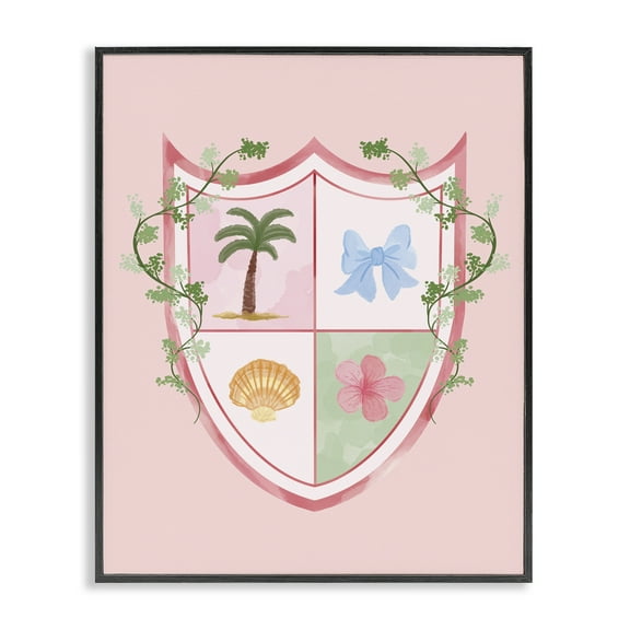 Stupell Industries Nautical Glam Emblem Plants & Flowers Painting Black Framed Art Print Wall Art, 11 x 14