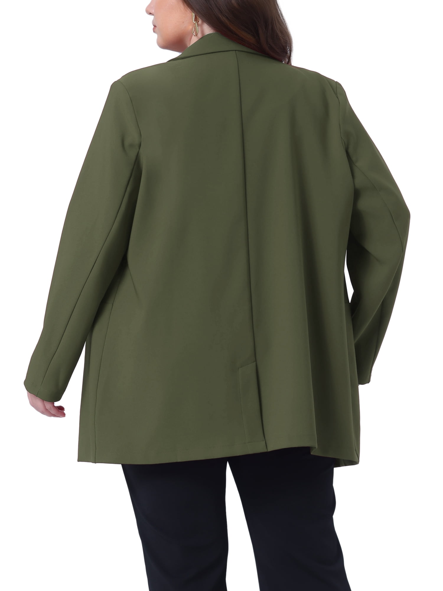 DARING DIVA Women's Plus Lapel Button with Pocket Jackets Long Blazer 1X Army Green