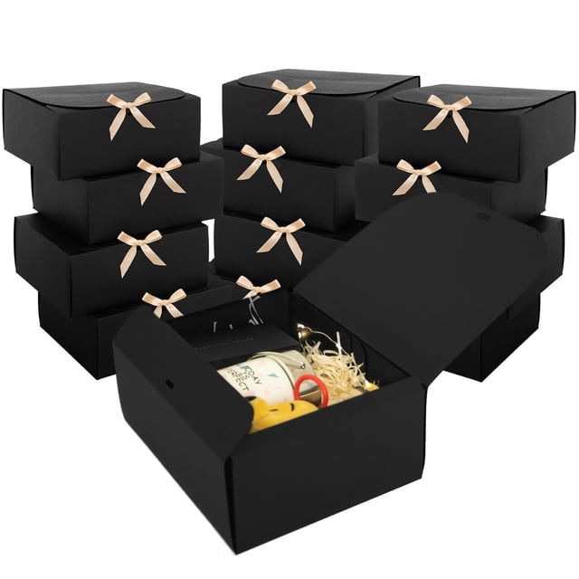Cajas de regalo LWYMX de 8 x 8 x 10 cm, color negro, paquete de 12 con cinta