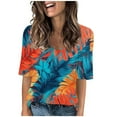 thumbnail image 5 of Royisotas Summer Women Plus Size Tops Casual Orange Short Sleeve Shirts Tropical Print V-Neck Women's Tshirts, 5 of 7