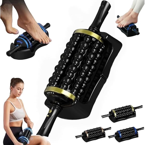 Electric Rolling Percussive Massager, Electric Fascia Roller Massager with Hands-Free Base, Rechargeable Fascia Roller for Back, Legs, Feet, Deep Tissue Muscle Recovery (Gold)
