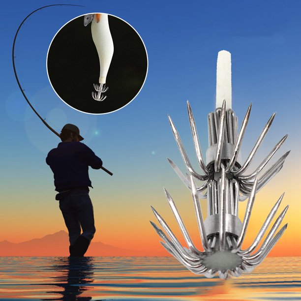 5 uds anzuelos de calamar de paraguas de doble capa anzuelo de pesca de pulpo brillante (3,5)