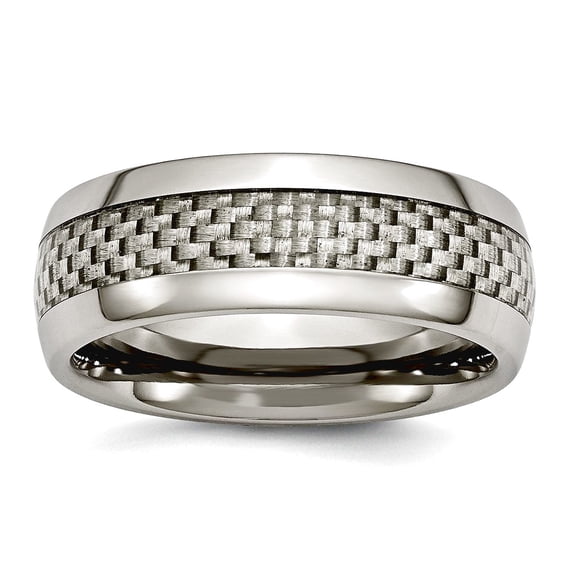 Titanium and Grey Carbon Fiber 8mm Polished Band Ring Size 10 Ring for Women and Men