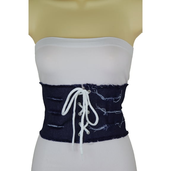 Women Wide Tie Corset Dark Blue Denim Jeans Fashion Belt S