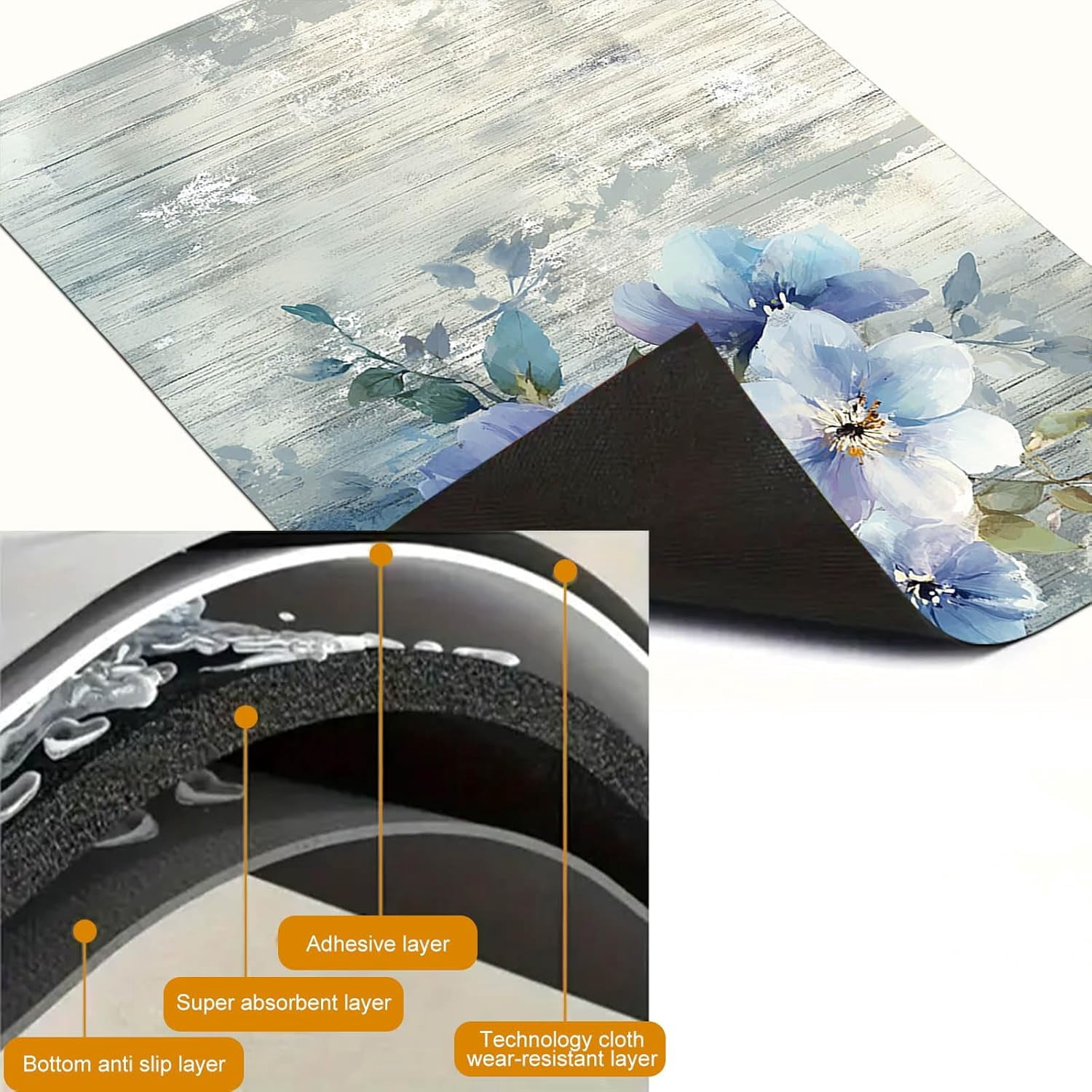 Blue Blossom Stove Top Cover for Electric 28x20 Inch Diatomite Kitchen Decor Glass Cooktop Protector Heat Resistant Countertop Mat Elegant Floral Design Stove Cover