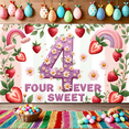 thumbnail image 4 of Floral Design Birthday Banner Strawberry Theme Number Banner Background for Kids Party Event Decor Celebration, 4 of 7