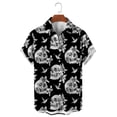 thumbnail image 3 of Camisas de hombre con estampado de calaveras y flores unisex, divertidas camisas hawaianas de manga corta con estampado de calaveras en 3D, camisas con solapa estampadas para hombre, 3 of 5