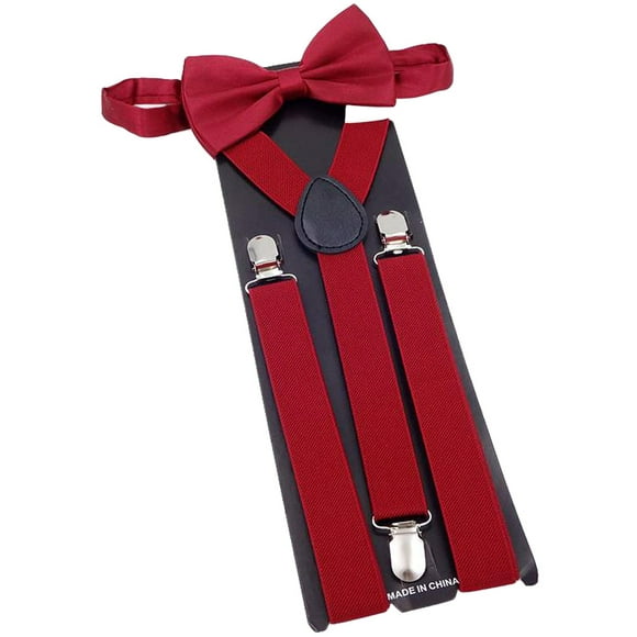 Suspender, Coxeer Fashionable Y Back Clip Adjustable Elastic Suspenders Bow Tie Set for Men Boys
