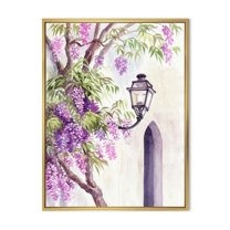Designart 'Lantern and Wisteria' Traditional Framed Canvas Wall Art Print