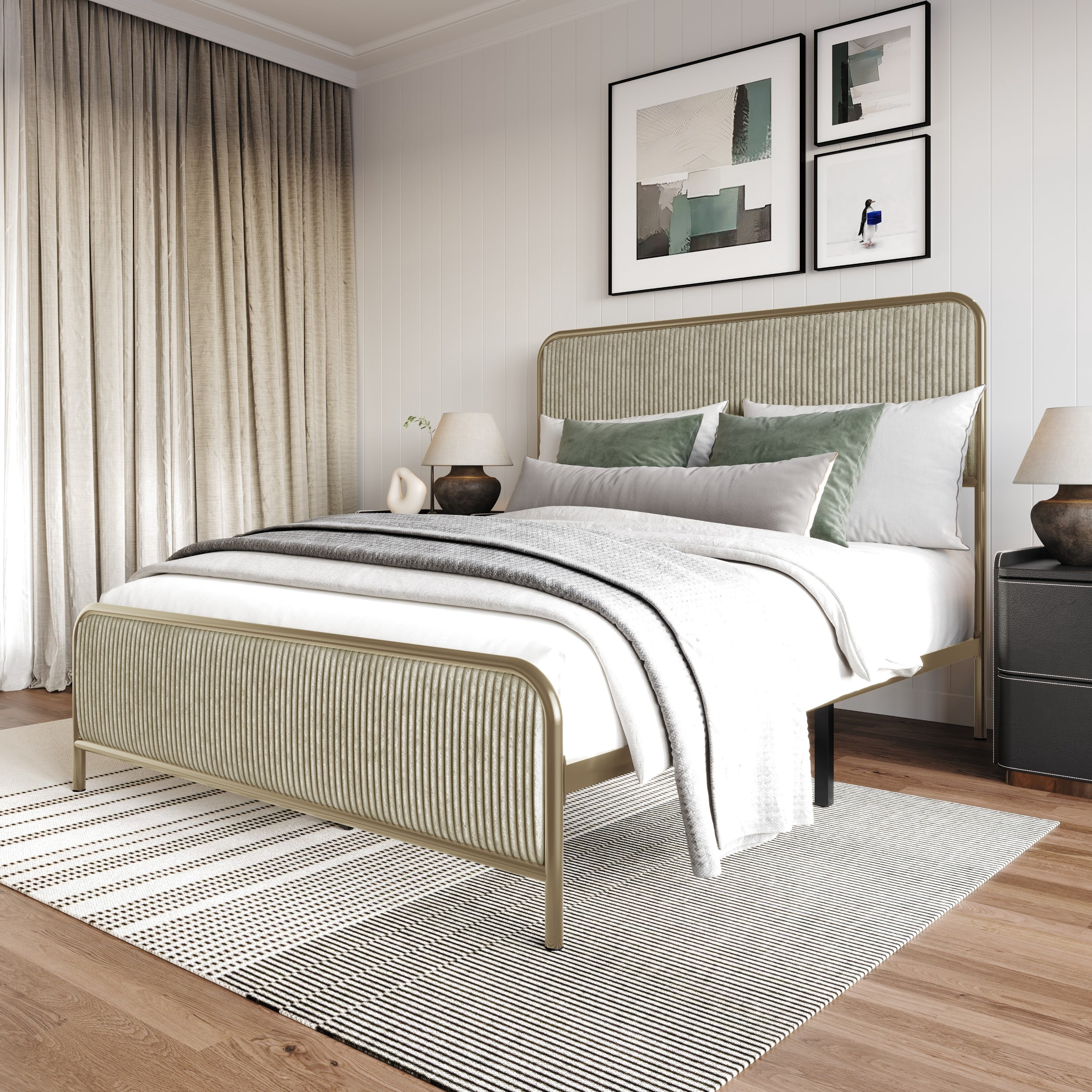 Home Design Parma King Panel Bed Frame, Metallic Gold