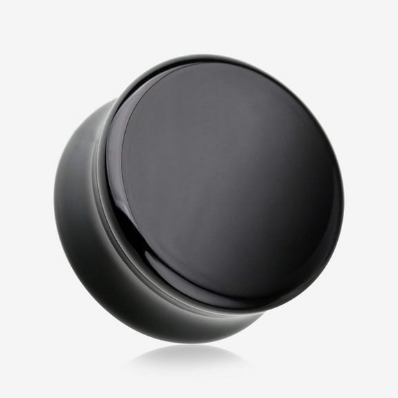 A Pair of Black Agate Stone Double Flared Ear Gauge Plug