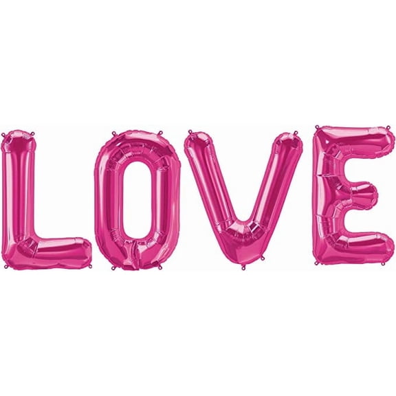 PMU Valentines Day "LOVE" 34in Word Mylar Balloons 4pc per set Magenta 1 Set