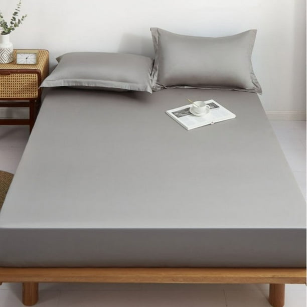 Solid Fitted Sheet Mattress Cover with All-around Elastic Rubber Band Bed  Sheet