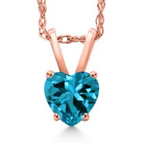 Gem Stone King 14K Rose Gold London Blue Topaz Pendant Necklace for Women | 0.55 Cttw | Gemstone November Birthstone | Heart Shape 5MM | With 18 inch Chain