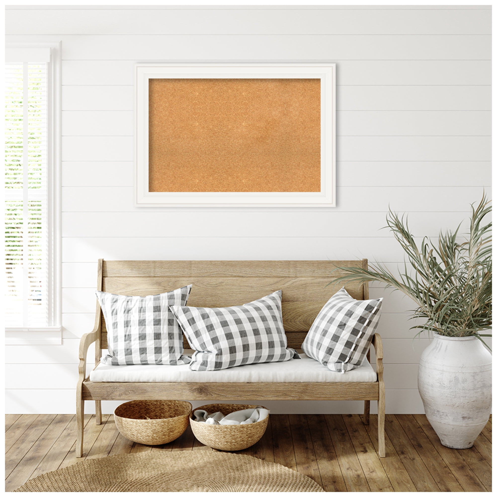 Amanti Art Natural Cork Board Framed Ridge White Bulletin Board 42 in. x 30 in.