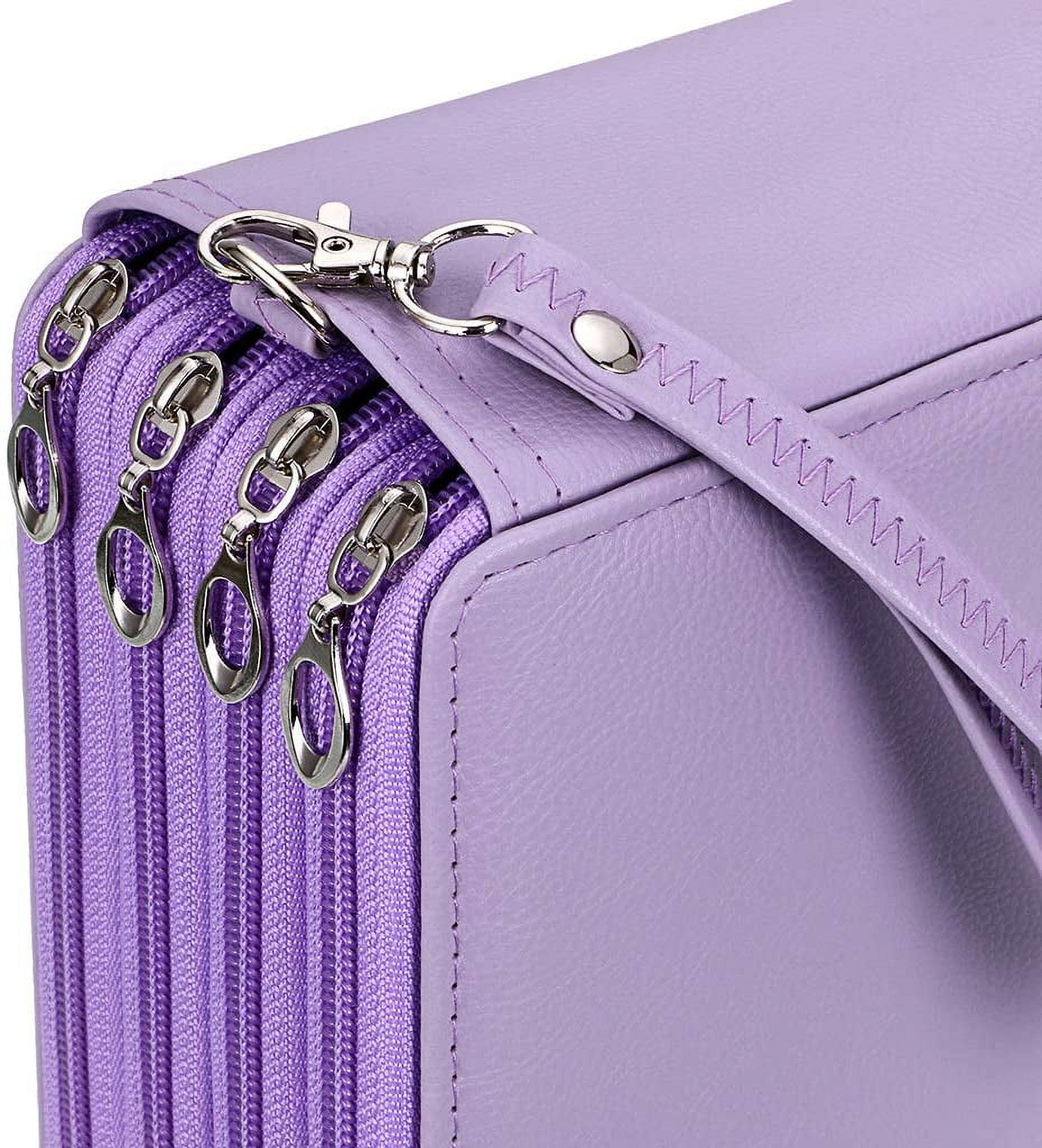 200 Slots Colored Pencil Organizer Case Holder With Removable Handle PU Leather Large Capacity For Colored Pencils And Watercolor Pencils Purple