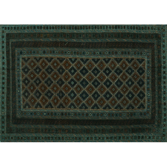 Ahgly Company Machine Washable Indoor Rectangle Abstract Turquoise Blue Contemporary Area Rugs, 5' x 7'