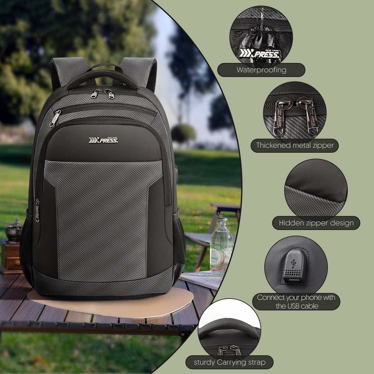 17 Inch Laptop Backpack for Men Carry on Travel Backpack with USB Charging Port Water Resistant Work Business College Computer Bag,HB2116 Grey