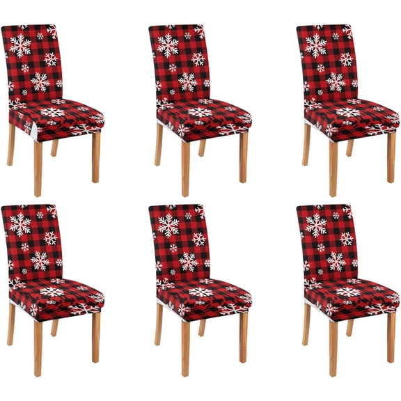 Christmas Snowflakes Dining Chair Covers Set of 6, Red Buffalo Plaid Merry Xmas Parsons Chair slipcovers, Kitchen Winter Holiday Decor Chair Seat Cover Protectors(Red Plaid,6 Pack)