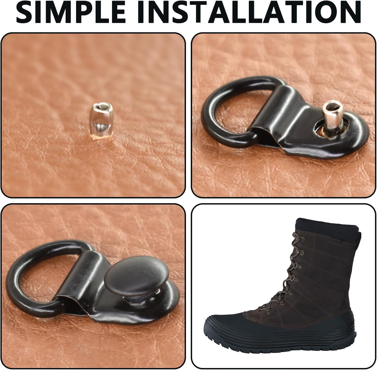 Shoelace Hooks Metal Hook D-Ring Eyelet Buckles Mounting Clips with Rivets for Leather Boots Repair and Replacement, Boot Shoes Hiking, Climbing, DIY Crafts Supplies