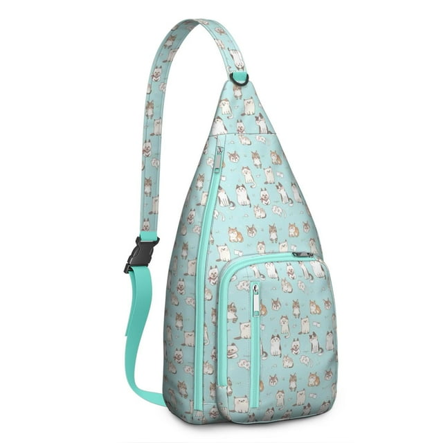 Boho Cat Print Sling Backpack - Geometric Cat Pattern Crossbody Bag (Aesthetic Design, Perfect Cat Lover Gift)