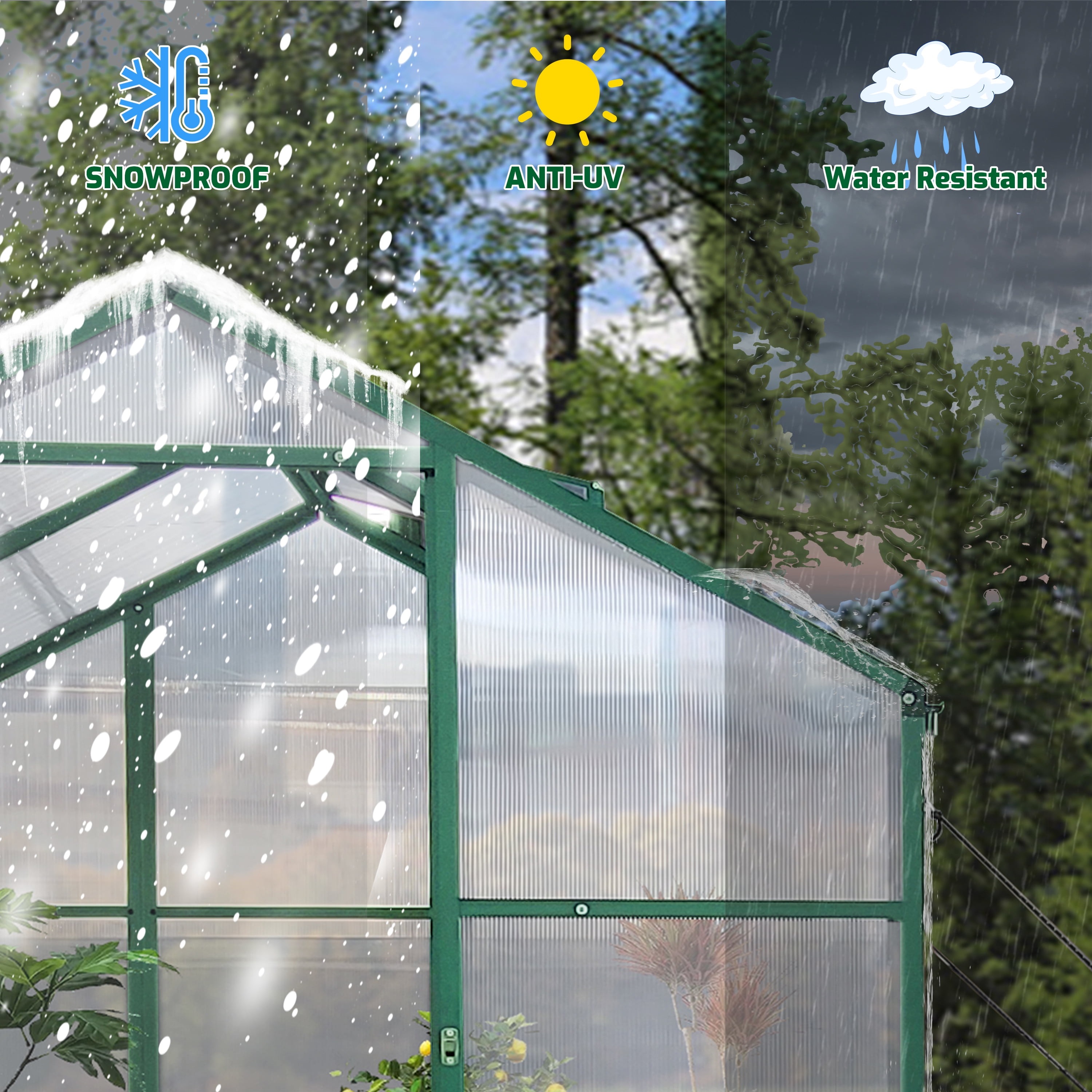 Witaxima 6x8 FT Heavy Duty Walk-in Greenhouse, Aluminum Alloy Frame with Polycarbonate Panels, Windproof & UV Protection, Raised Base & Anchor, All-Season Outdoor Backyard Greenhouse, Green