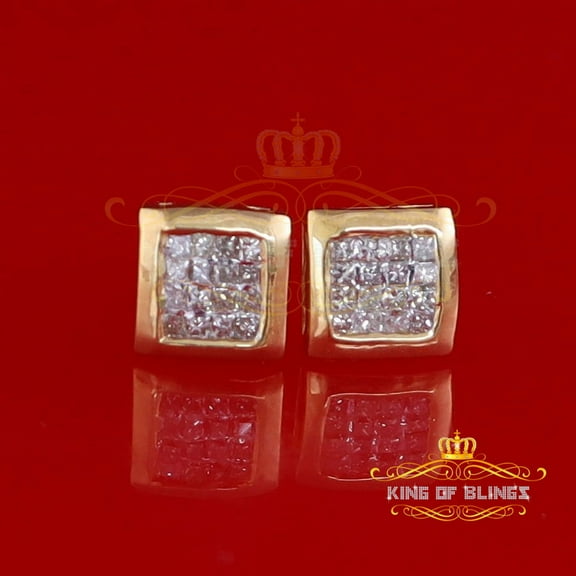 King of Bling's 0.33ct Real Diamond 925 Sterling Silver Yellow Square Earring For Men / Women