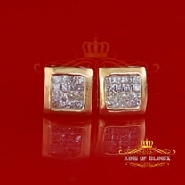 King of Bling's 0.33ct Real Diamond 925 Sterling Silver Yellow Square Earring For Men / Women