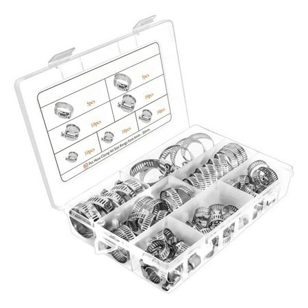 

QUSENLON 60 Pcs Stainless Steel Worm Gear Hose Clamp Adjustable Duct Clamp 0.24-1.49 Hose Clamps Rust-proof Wear-resistant