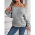 thumbnail image 6 of Crochet Tops for Women Off the Shoulder Sweaters Summer Long Sleeve Hollow Out Knit Beach Clothes Gray S, 6 of 8