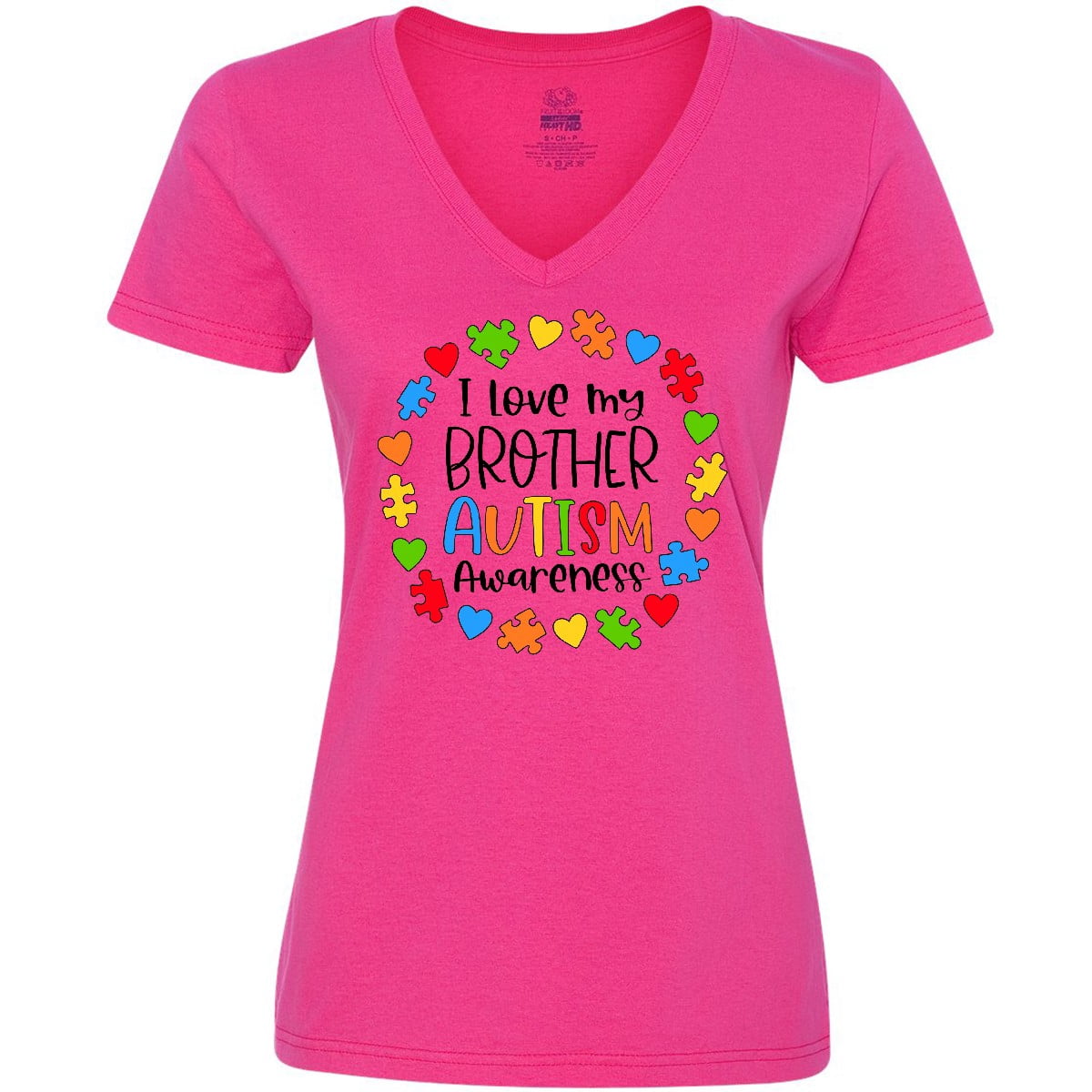 Inktastic I Love my Brother Autism Awareness Women's V-Neck T-Shirt