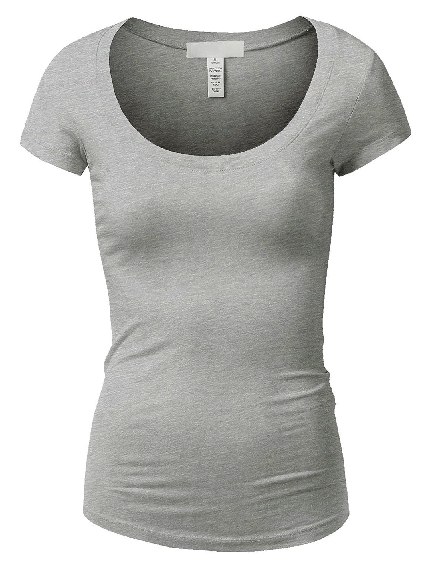 Essential Basic Scoop Neck Short Sleeve Tee for Women Tshirt -Plus, Heather Gray, XL - Walmart.com