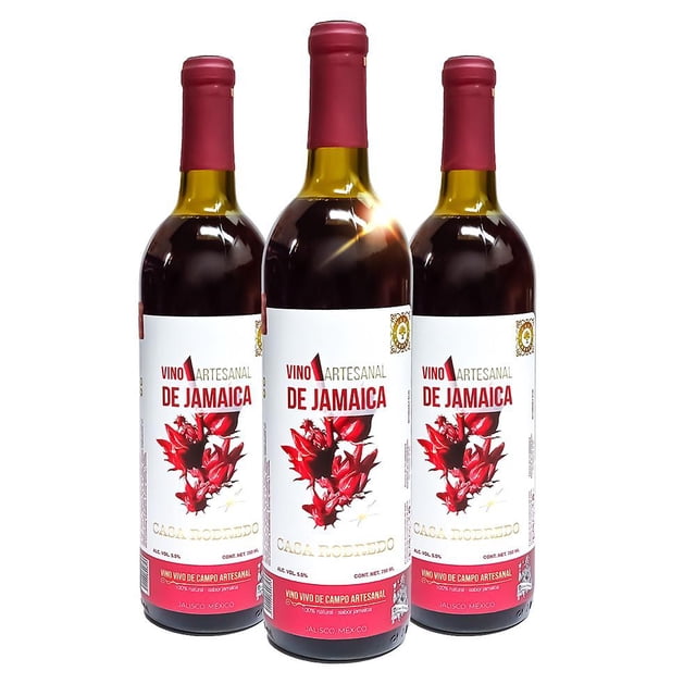 3 Botellas Vino Artesanal De Jamaica Casa Robredo 750 Ml Casa Robredo Vino Tinto de Jamaica