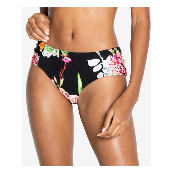RACHEL RACHEL ROY Women's Black Floral Stretch Ruched Lined Moderate Coverage Swimsuit Bottom XS