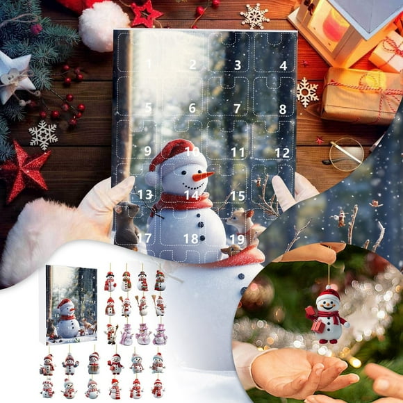 2024 Christmas Holiday Advent Calendar Christmas Snowman Hanging Ornament 2D Ornament Set Christmas Home