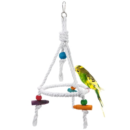 Bird Parrot Cotton Swing Round Perch Stand with Chew Toy for Parakeet Budgie Cockatiel Finch Conure Canary Budgie