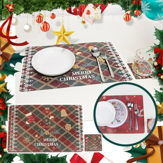 Manteles Individuales creativos de PVC para decoración navideña, 6 piezas cada uno, 12 piezas en Total, tapetes de cocina circulares