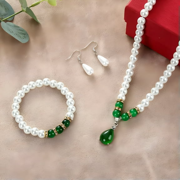 DESIGNICE 3Pcs/set Vintage Fashion Pearl Jewelry For Women Necklace Earrings Bracelet